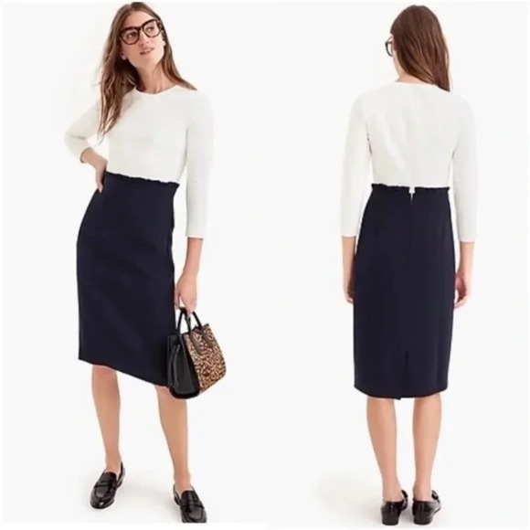 J.Crew White and Navy Combo Sheath Dress Size 6 Petite with 3/4 sleeves - Picture 1 of 11